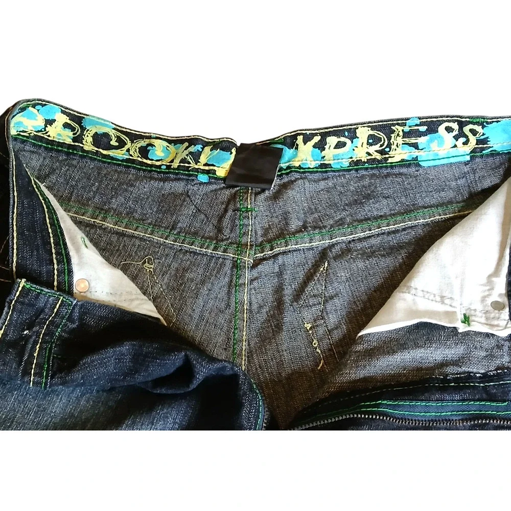 Brooklyn Xpress Men's Denim Shorts Size 36 Baggy Hip Hop Jeans-Missing Button‎